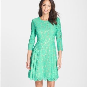 Eliza J Lace Pleated Fit & Flare Dress in Mint